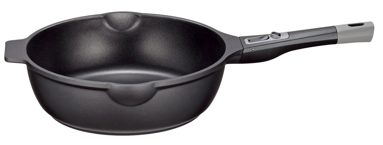 Bratpfanne MILANO hoch, 28 cm, seitliche Perspektive mit Griff sichtbar