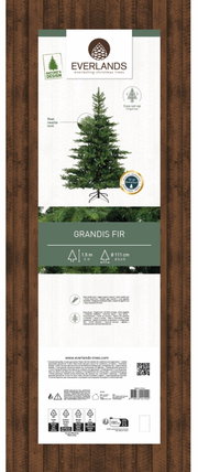 Kunstkerstboom Grandis Fir, 1,5 m hoog, diameter 111 cm, met realistisch naaldblad en eenvoudig op te zetten, vooraanzicht.