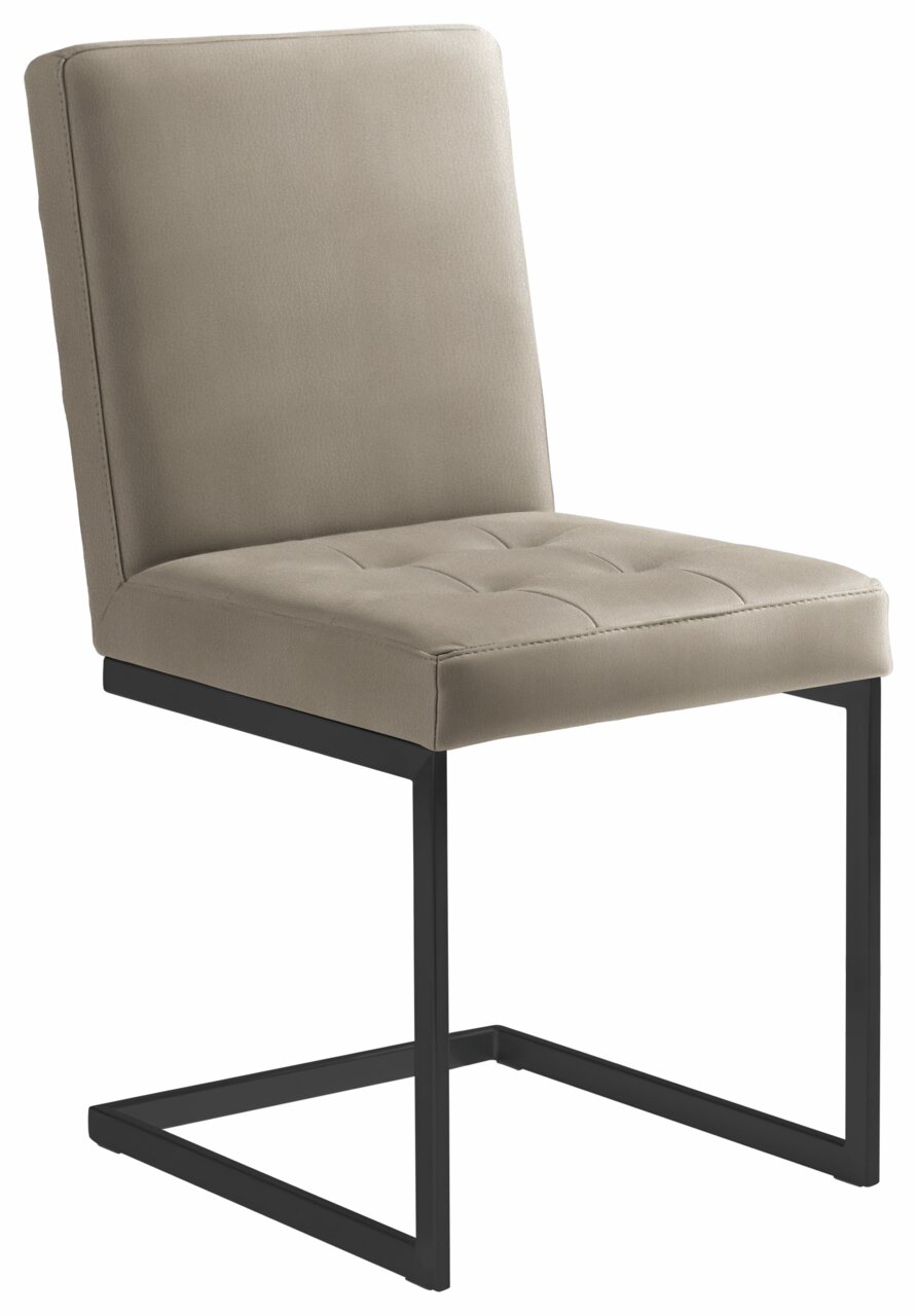 Moderano Slingerstoel LUPO II Freischwinger-Stuhl mit beigem Polster und schwarzem Metallgestell, seitliche Perspektive