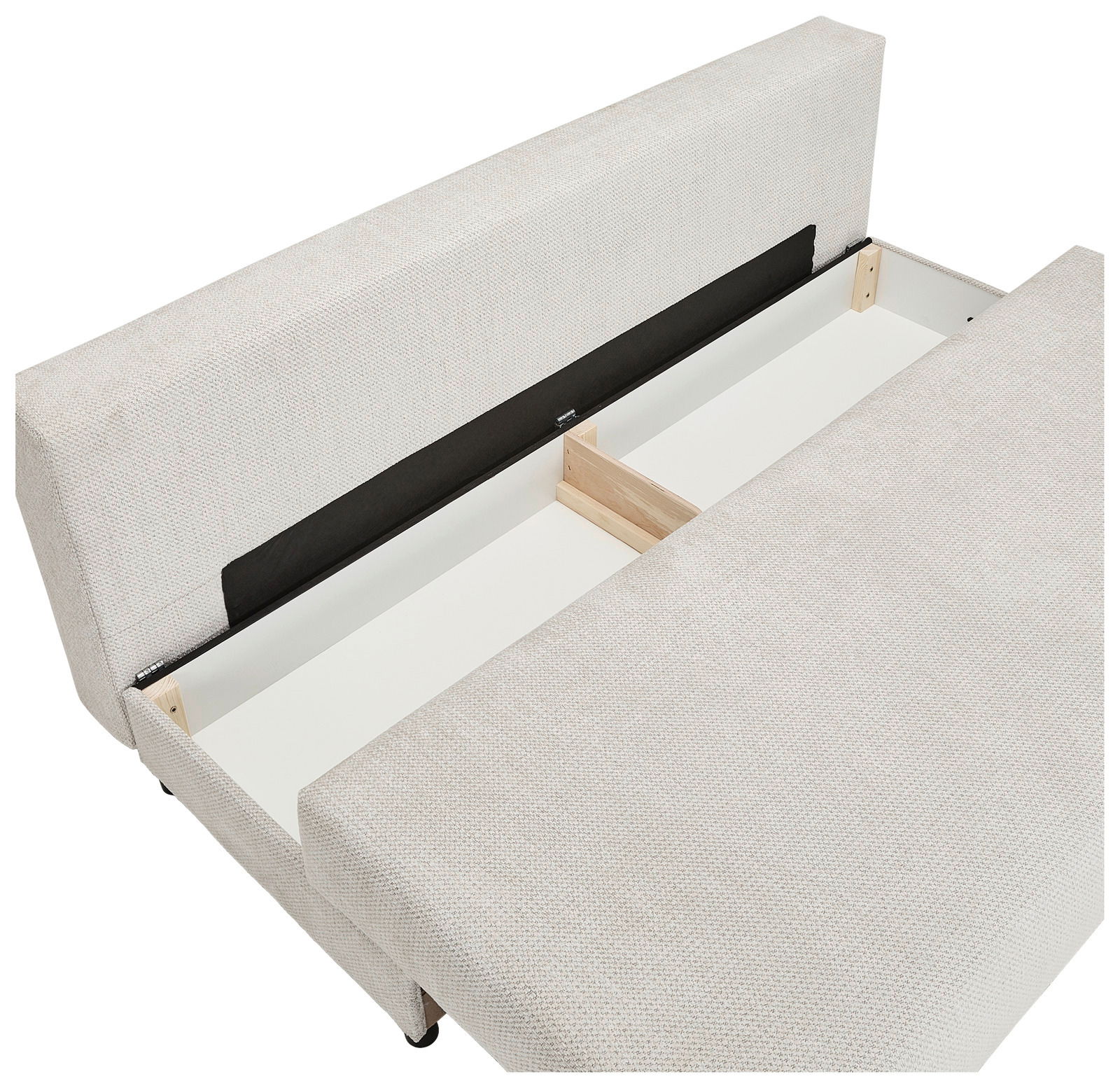 Funktionssofa mit geöffneter Stauraumfunktion, Ansicht von oben