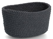 Dunkelgrauer, ovaler Aufbewahrungskorb aus geflochtenem Material, seitliche Perspektive