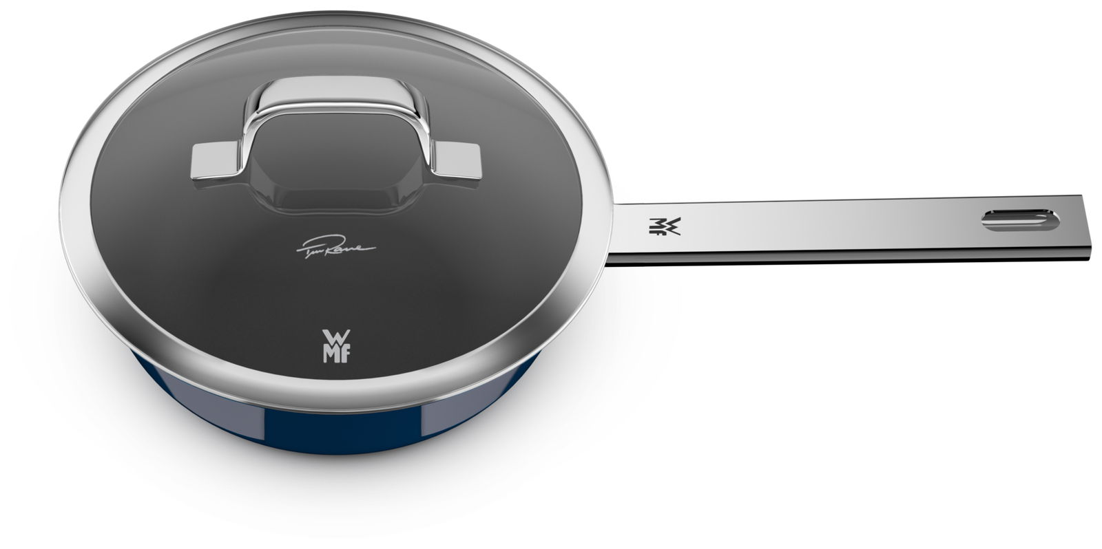 Sauteuse mit Deckel, 22 cm, aus Edelstahl, seitliche Perspektive