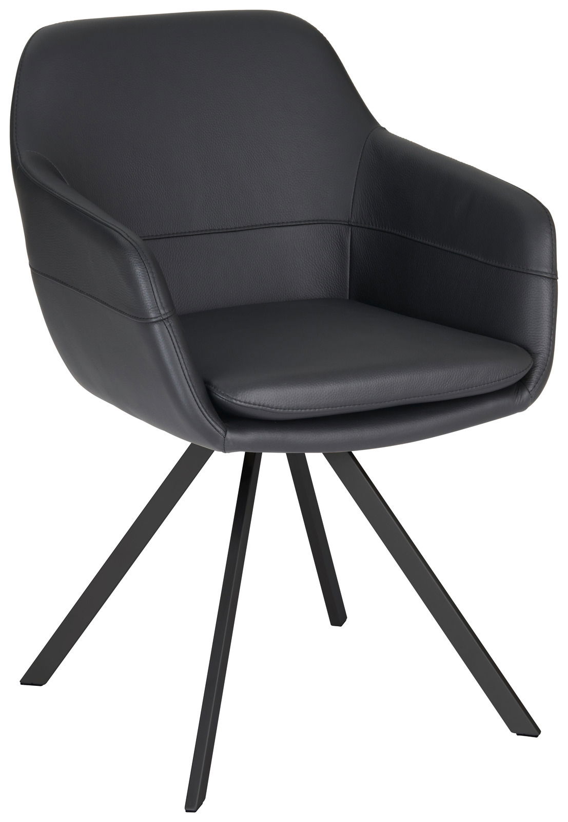 Novel Sessel WESLEY Moderner schwarzer Sessel mit gepolstertem Sitz und Rückenlehne, auf vier Metallbeinen. Seitenansicht.