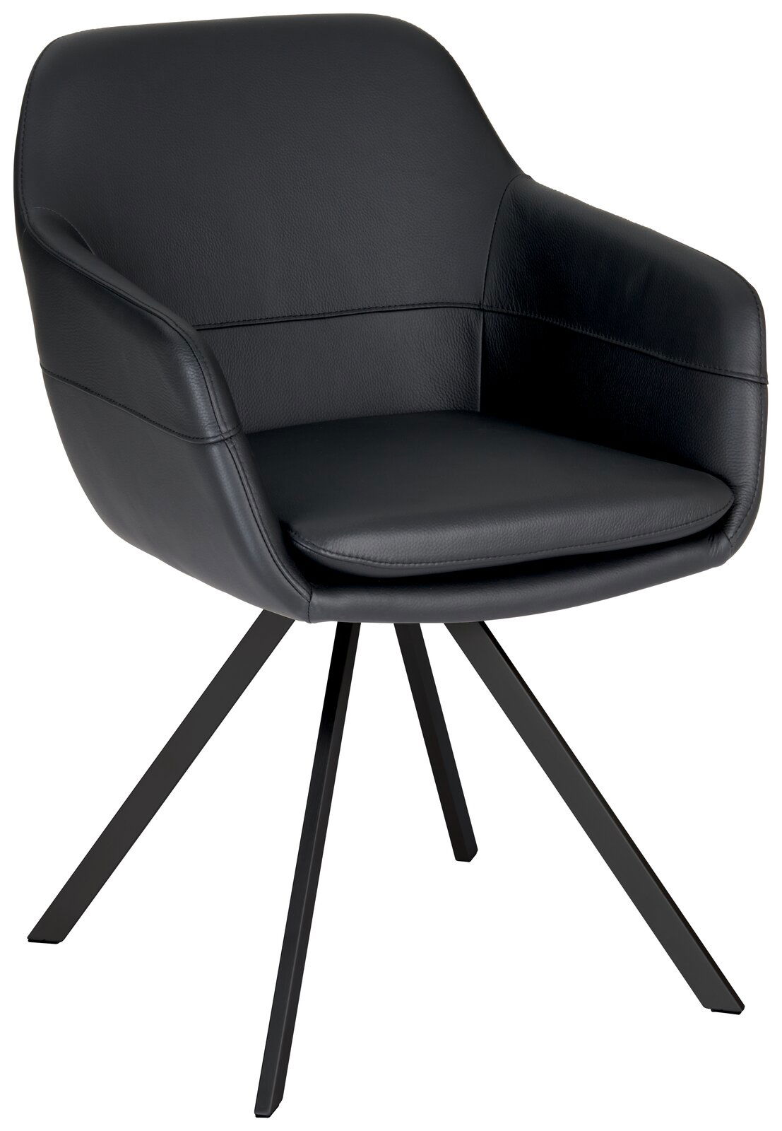 Novel Sessel WESLEY Moderner schwarzer Sessel mit gepolstertem Sitz und Rückenlehne, auf vier Metallbeinen. Seitenansicht.