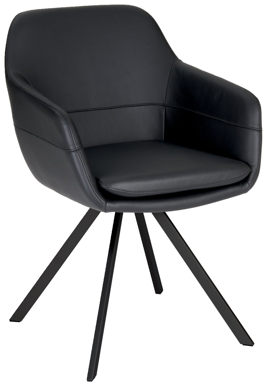 Novel Sessel WESLEY Moderner schwarzer Sessel mit gepolstertem Sitz und Rückenlehne, auf vier Metallbeinen. Seitenansicht.