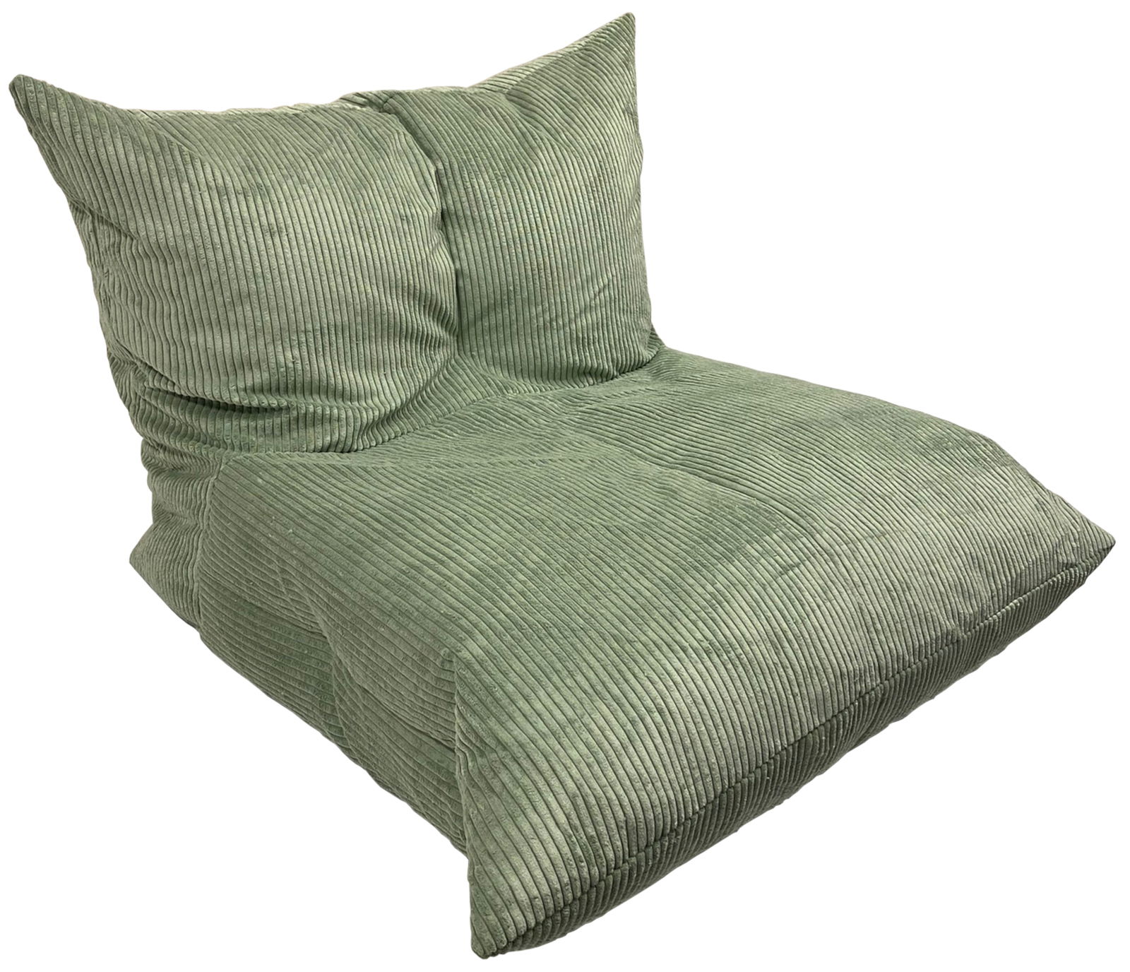 Grüner Sitzsack aus Cordstoff, schräg von vorne fotografiert