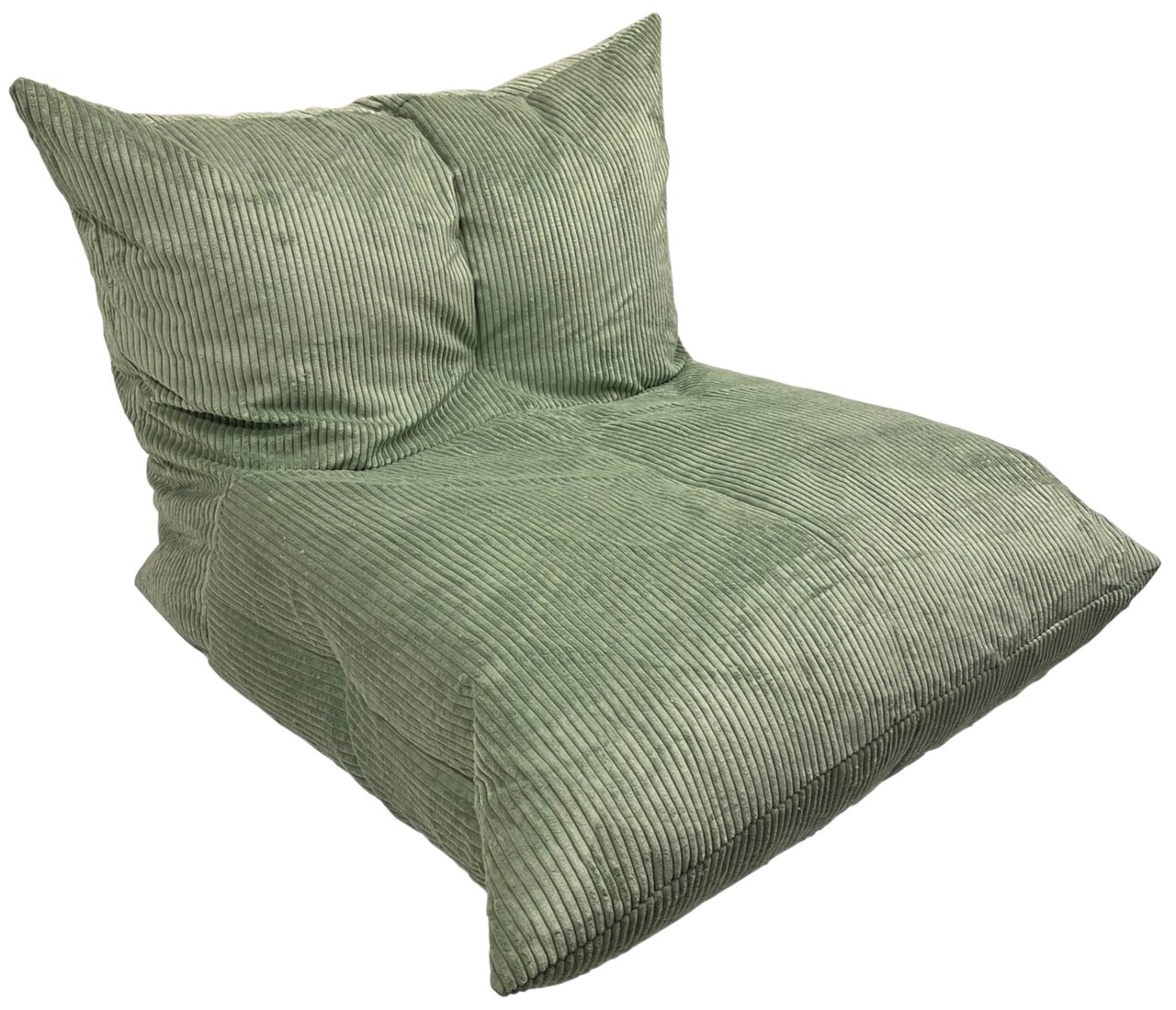 Grüner Sitzsack aus Cordstoff, schräg von vorne fotografiert