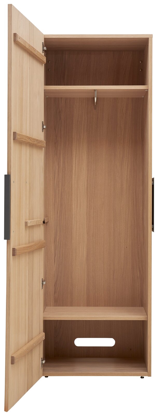 Voglauer Garderobenschrank TAURINO Offener Garderobenschrank aus Holz mit einer Tür, einem Regalbrett und einer Kleiderstange, frontal betrachtet.