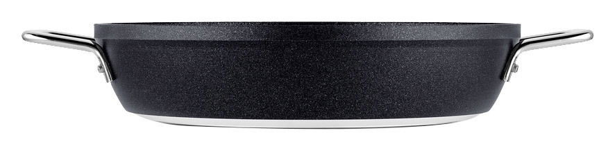 Seitenansicht der Servierpfanne Adamant 28cm von Fissler mit zwei Griffen.