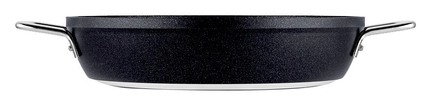Fissler Servierpfanne ADAMANT Seitenansicht der Servierpfanne Adamant 28cm von Fissler mit zwei Griffen.