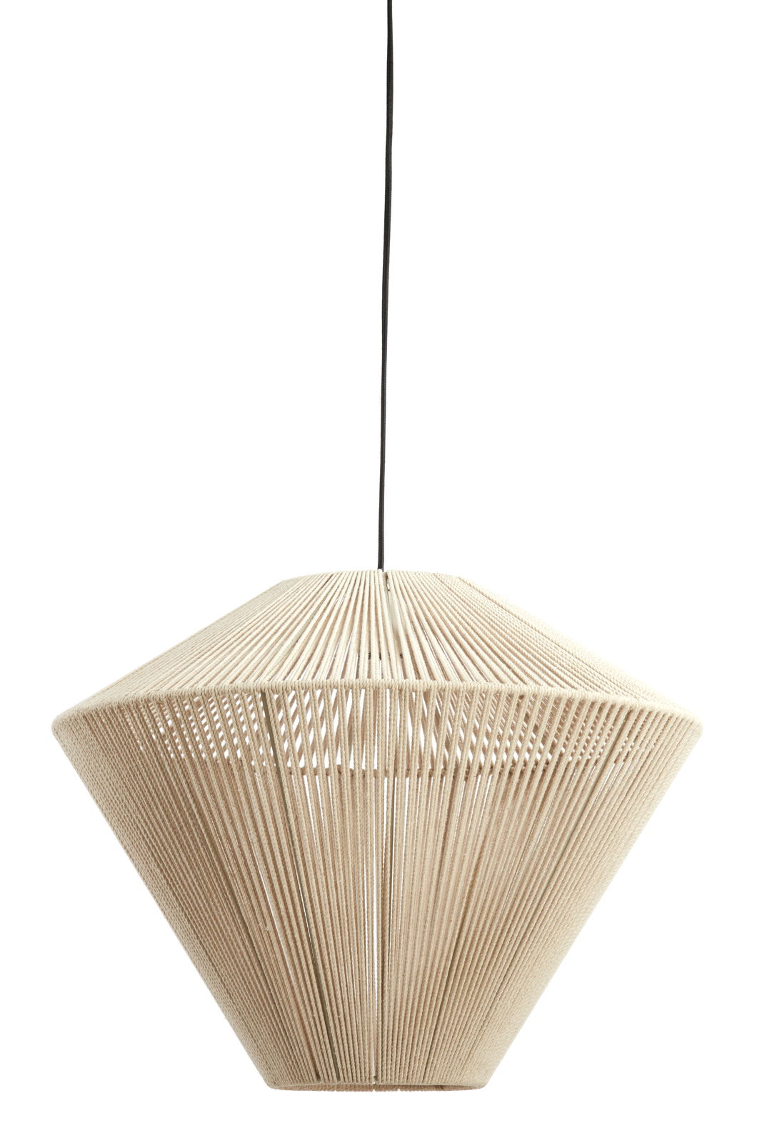 Hängeleuchte mit modernem Design aus beigem Material, seitliche Perspektive