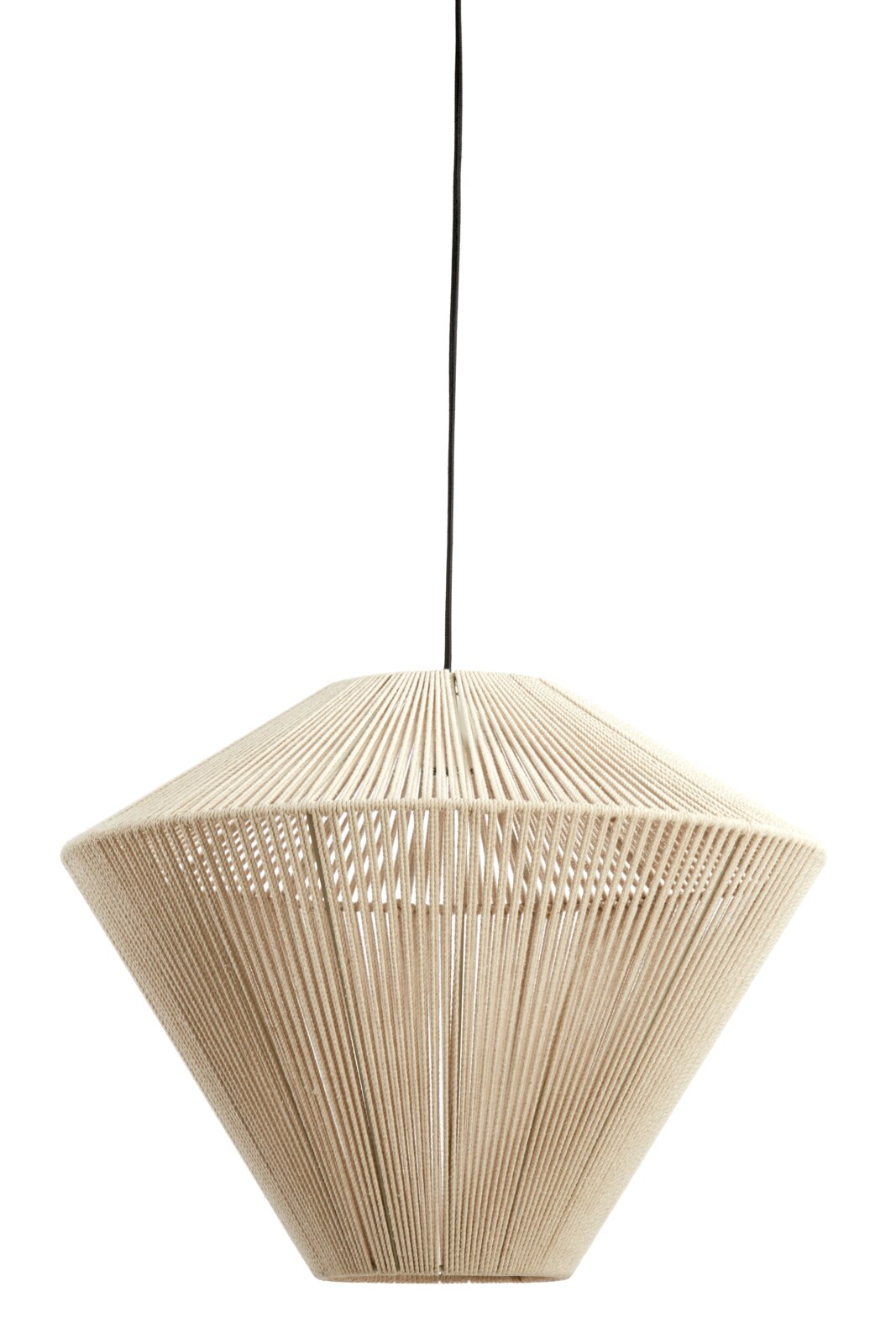 Hängeleuchte mit modernem Design aus beigem Material, seitliche Perspektive