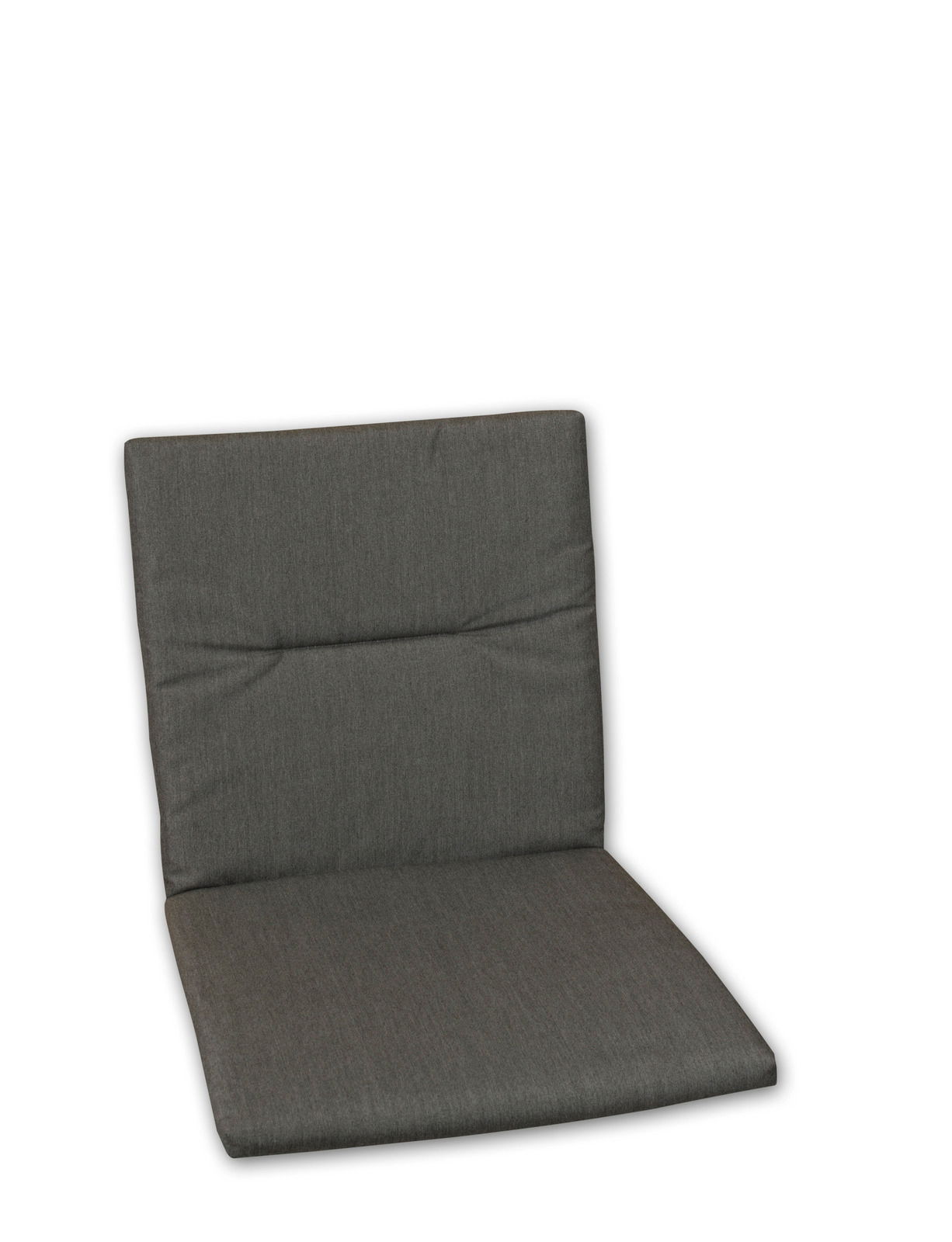 Graue Niederlehnerauflage aus Stoff, frontal fotografiert