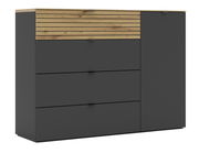 Kombi-Kommode in dunklem Grau mit Holzdetails, Frontansicht