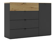 Kombi-Kommode in dunklem Grau mit Holzdetails, Frontansicht