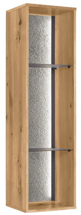 Holzregal mit zwei Glasböden, seitliche Perspektive