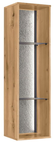 Holzregal mit zwei Glasböden, seitliche Perspektive