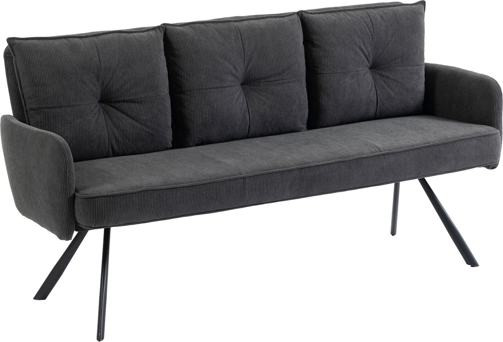 Landscape Bank 3-Sitzer POINT Dreisitzer-Bank in dunklem Stoff mit modernen, schrägen Metallbeinen, seitliche Perspektive