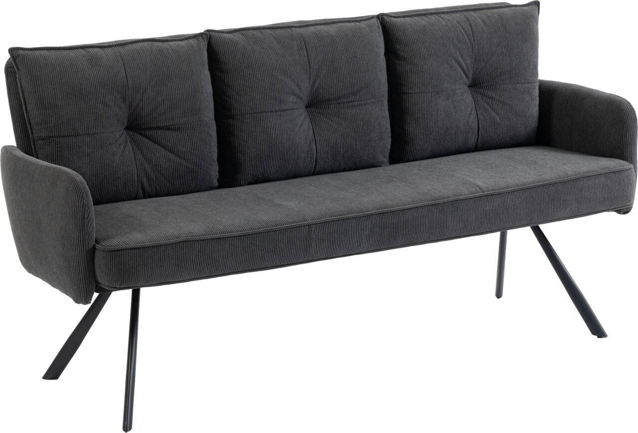 Landscape Bank 3-Sitzer POINT Dreisitzer-Bank in dunklem Stoff mit modernen, schrägen Metallbeinen, seitliche Perspektive
