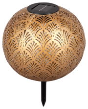 Goldene Solarleuchte mit dekorativem Muster, seitliche Perspektive