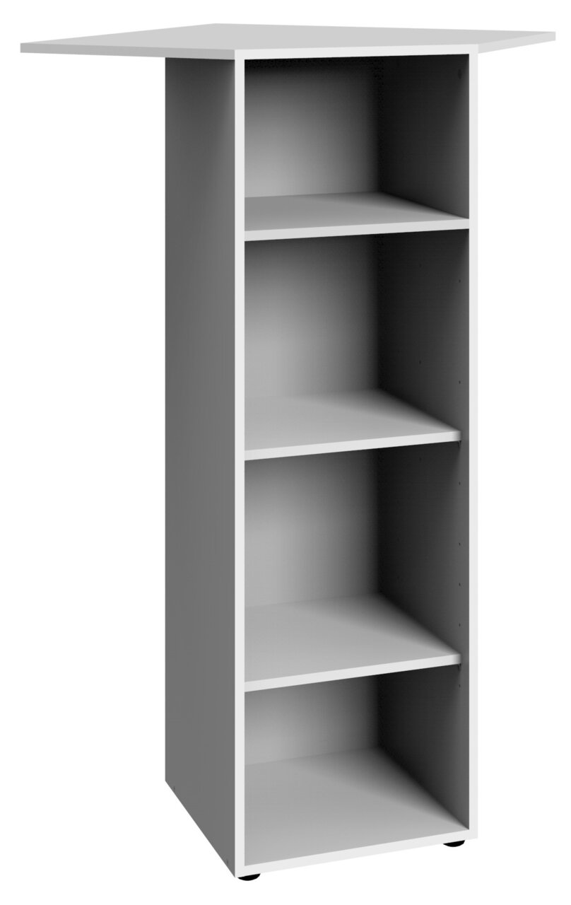 XORA Eckregal mittel MULTIRAUMKONZEPT Weißes Eckregal mit vier offenen Fächern, seitliche Perspektive