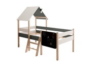 Hausbett mit Leiter und Tafel, seitliche Perspektive
