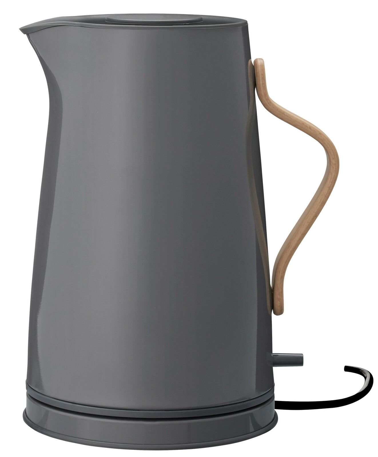 Stelton Wasserkocher EMMA Grauer Stelton Emma Wasserkocher mit Holzgriff, seitliche Perspektive