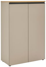 Moderner Aktenschrank mit zwei Türen in Beige, seitliche Perspektive