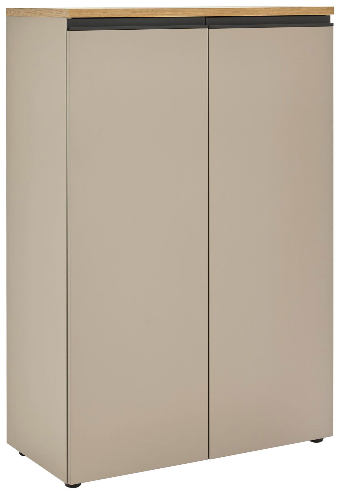 Moderner Aktenschrank mit zwei Türen in Beige, seitliche Perspektive