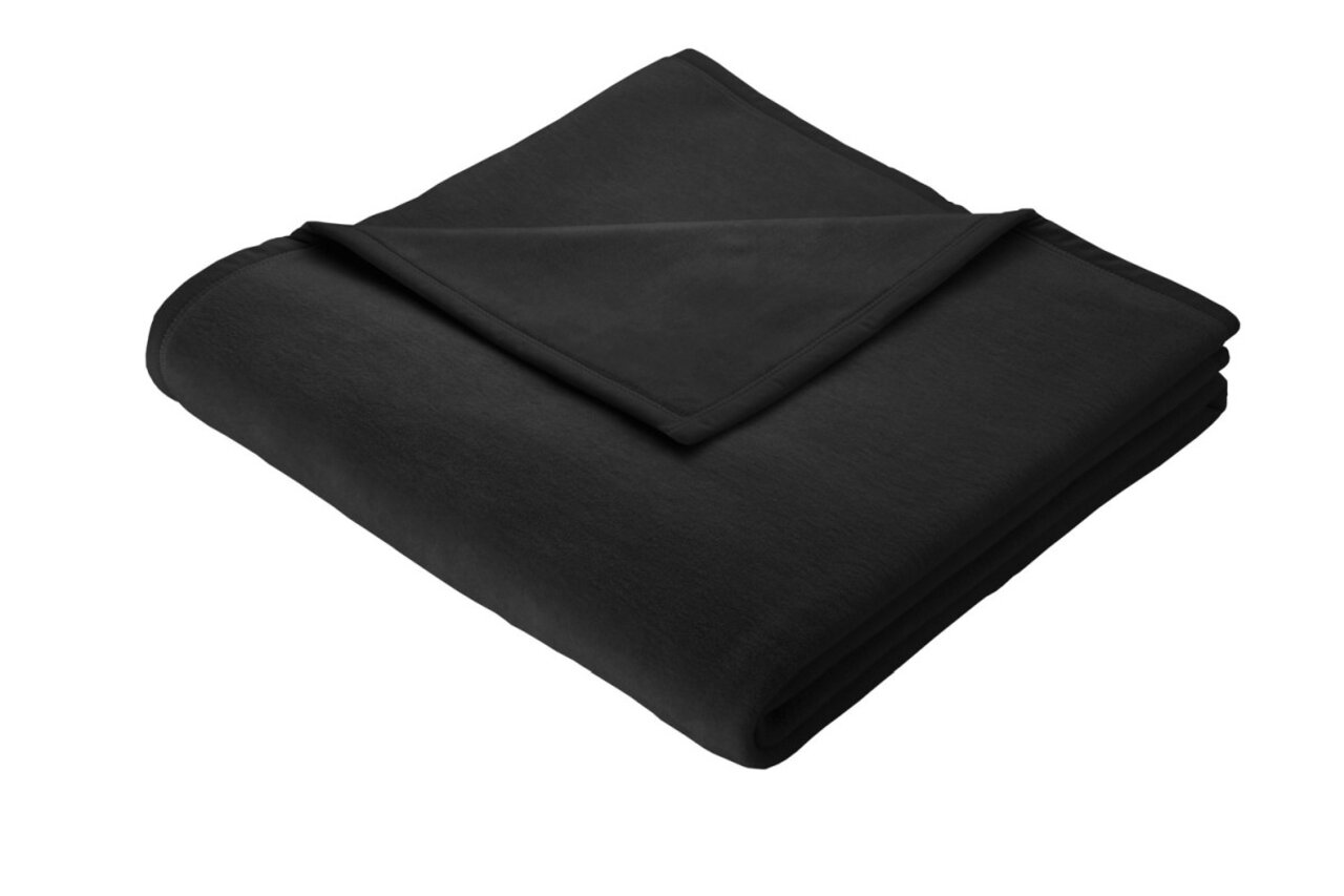 Zwarte deken 150 x 200 cm, opgevouwen, vanuit vogelperspectief