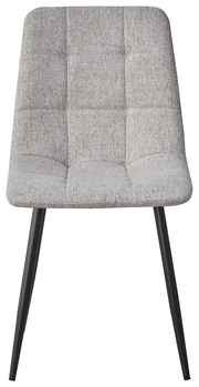 Moderner grauer Stuhl mit gepolsterter Sitzfläche und schwarzen Beinen, Frontalansicht