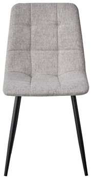 Moderner grauer Stuhl mit gepolsterter Sitzfläche und schwarzen Beinen, Frontalansicht