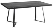 Moderner Esstisch aus dunklem Holz mit Metallbeinen, seitliche Perspektive