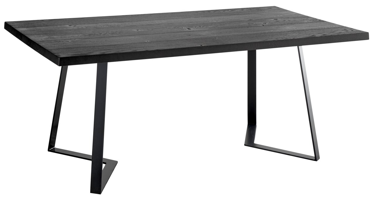 Musterring Esstisch MR XE 01 Moderner Esstisch aus dunklem Holz mit Metallbeinen, seitliche Perspektive