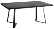 Moderner Esstisch aus dunklem Holz mit Metallbeinen, seitliche Perspektive