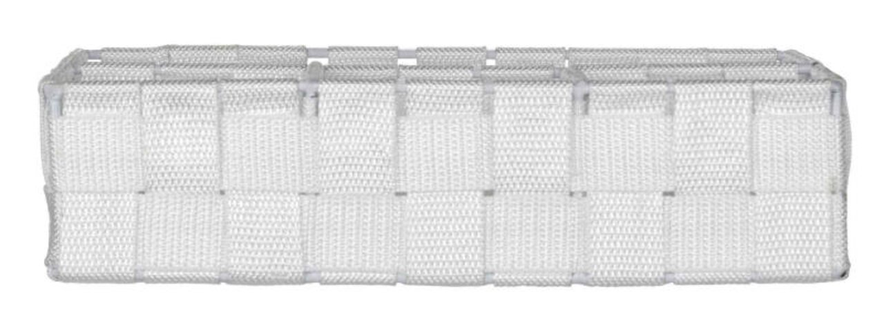 Weißer Badorganizer Adria klein, rechteckig, aus geflochtenem Material, Seitenansicht.