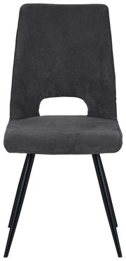 Moderner grauer Stuhl mit schwarzem Metallgestell, Vorderansicht