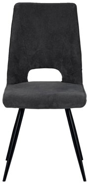 Moderner grauer Stuhl mit schwarzem Metallgestell, Vorderansicht