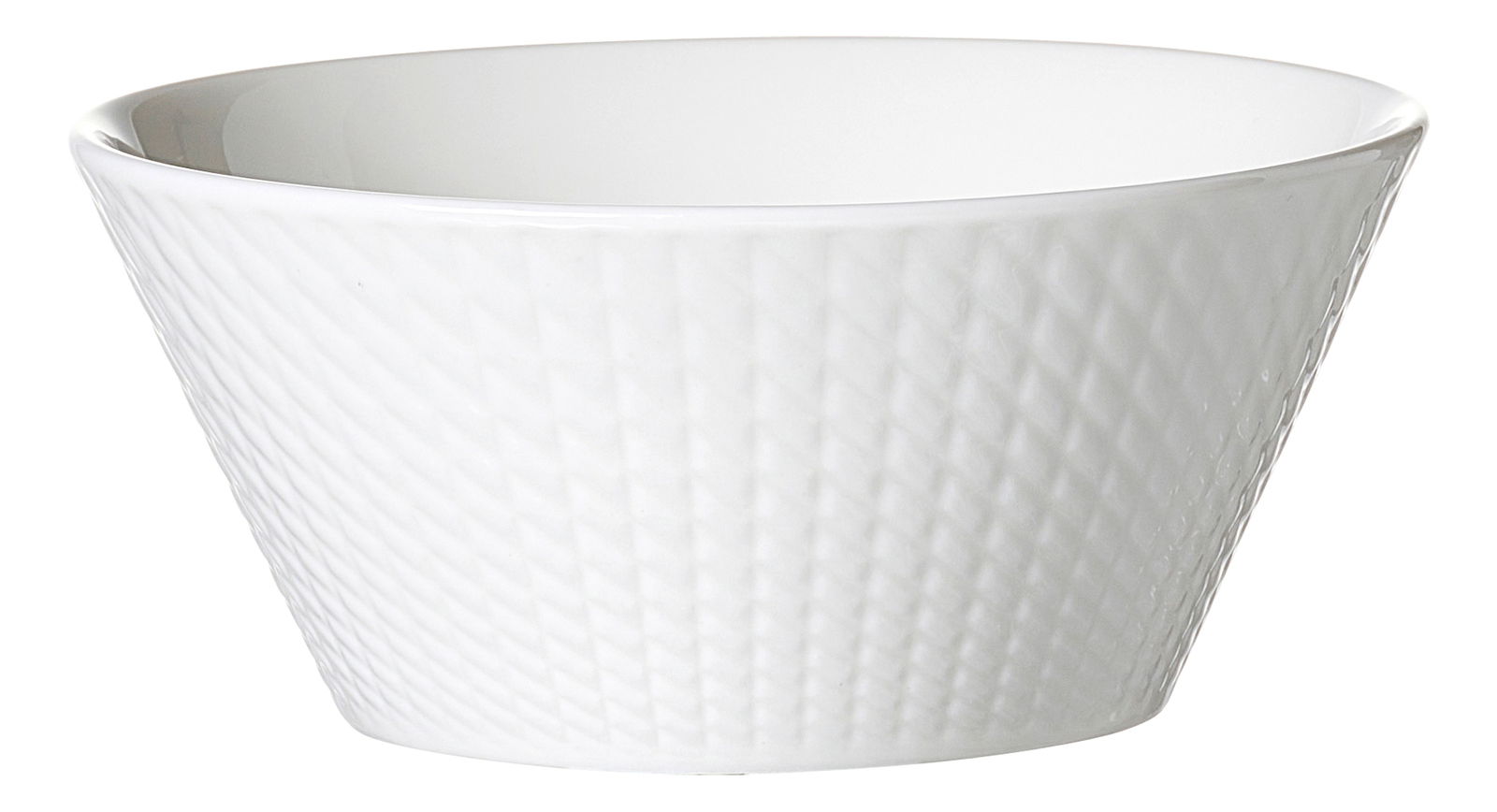 Weiße Servierschale mit strukturierter Oberfläche, seitliche Perspektive