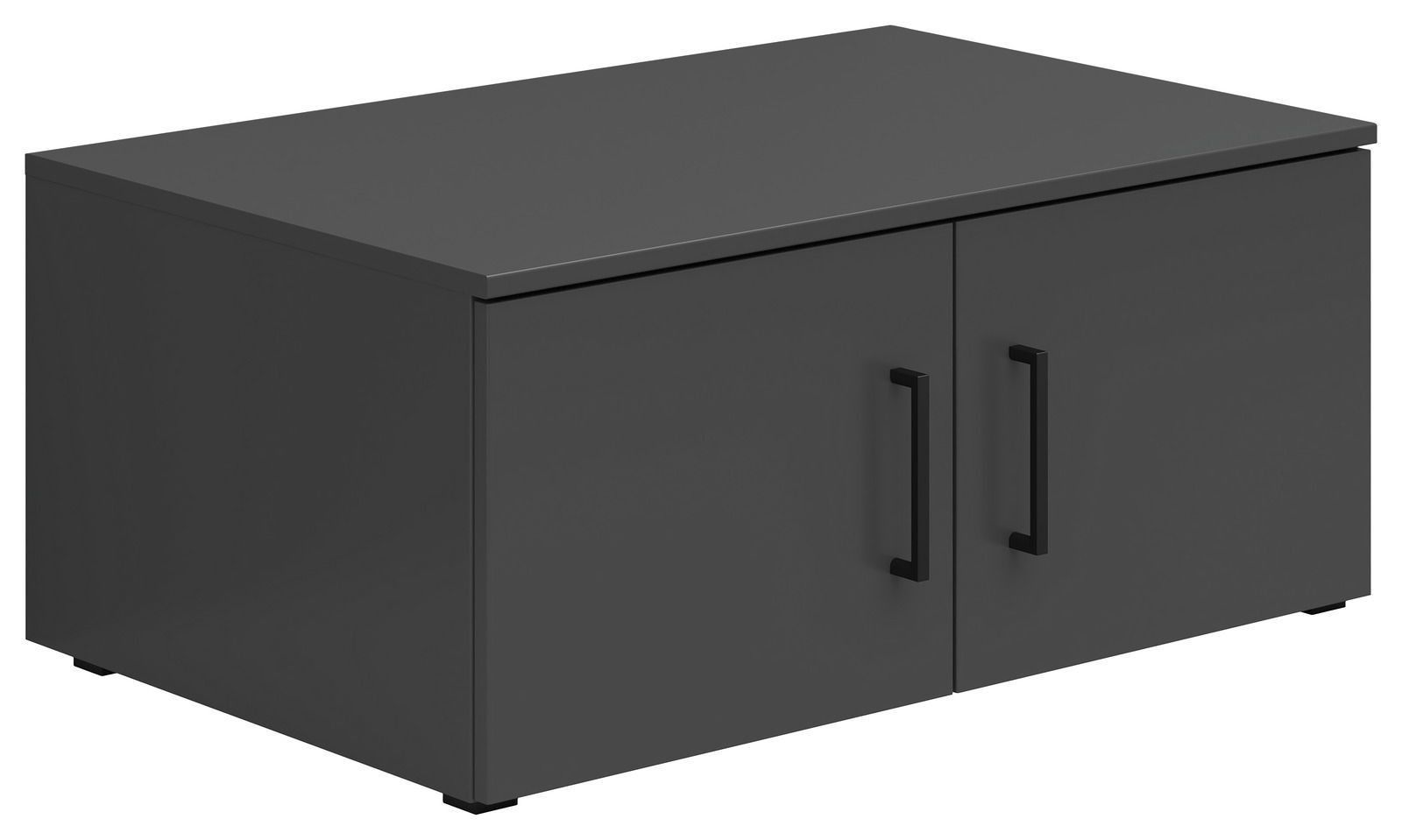 Carryhome Aufsatzschrank MULTISTAURAUM Schwarzer Aufsatzschrank mit zwei Türen und schwarzen Griffen, perspektivisch von vorne links gesehen.
