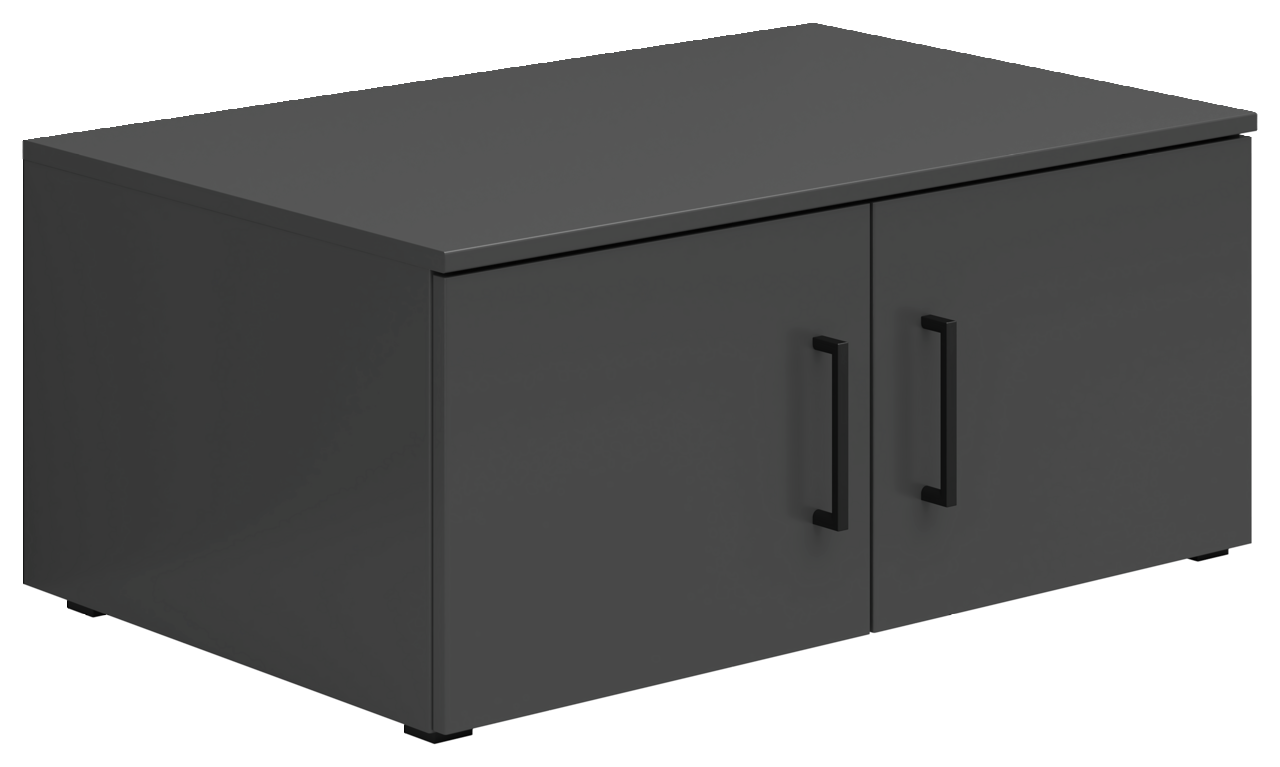 Carryhome Aufsatzschrank MULTISTAURAUM Schwarzer Aufsatzschrank mit zwei Türen und schwarzen Griffen, perspektivisch von vorne links gesehen.
