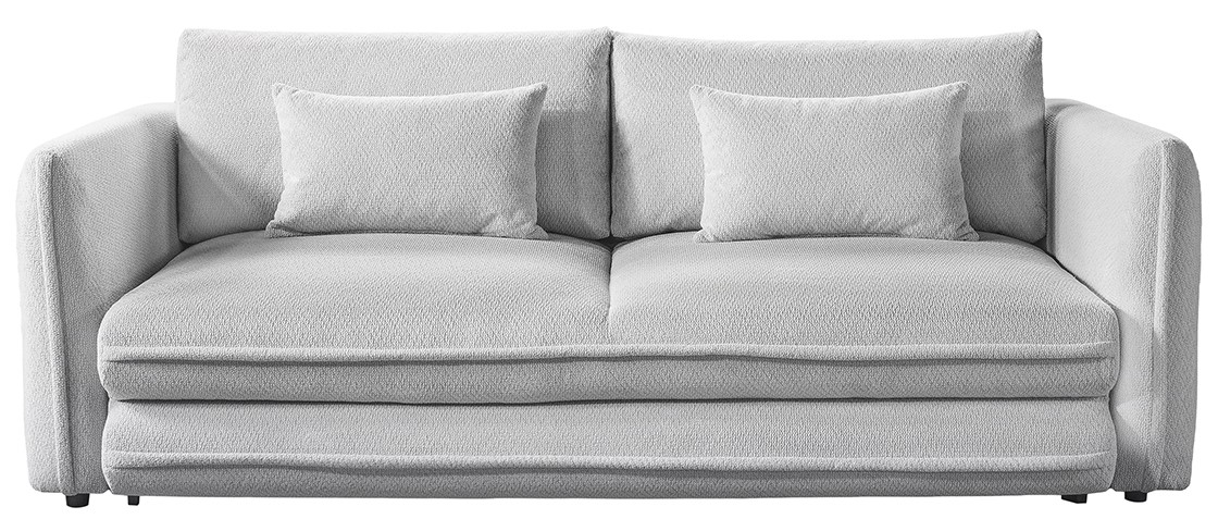 Graues Funktionssofa mit zwei Kissen, Frontalansicht