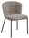 Moderner Stuhl mit gepolsterter, strukturierter Sitzfläche und Rückenlehne in Beige, schwarzes Metallgestell, seitliche Perspektive
