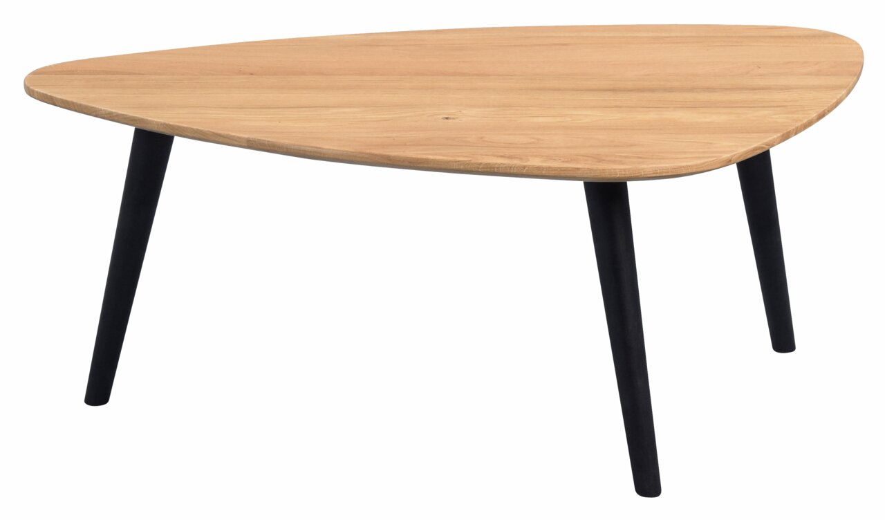 Z2 Couchtisch ELANDA Moderner Couchtisch mit dreieckiger Holzplatte und schwarzen Beinen, seitliche Perspektive
