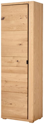 Holzgarderobenschrank aus hellem Holz, frontal leicht von der Seite betrachtet.
