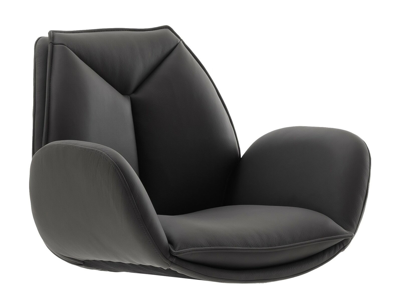 Moderner schwarzer Sessel aus Leder in seitlicher Perspektive