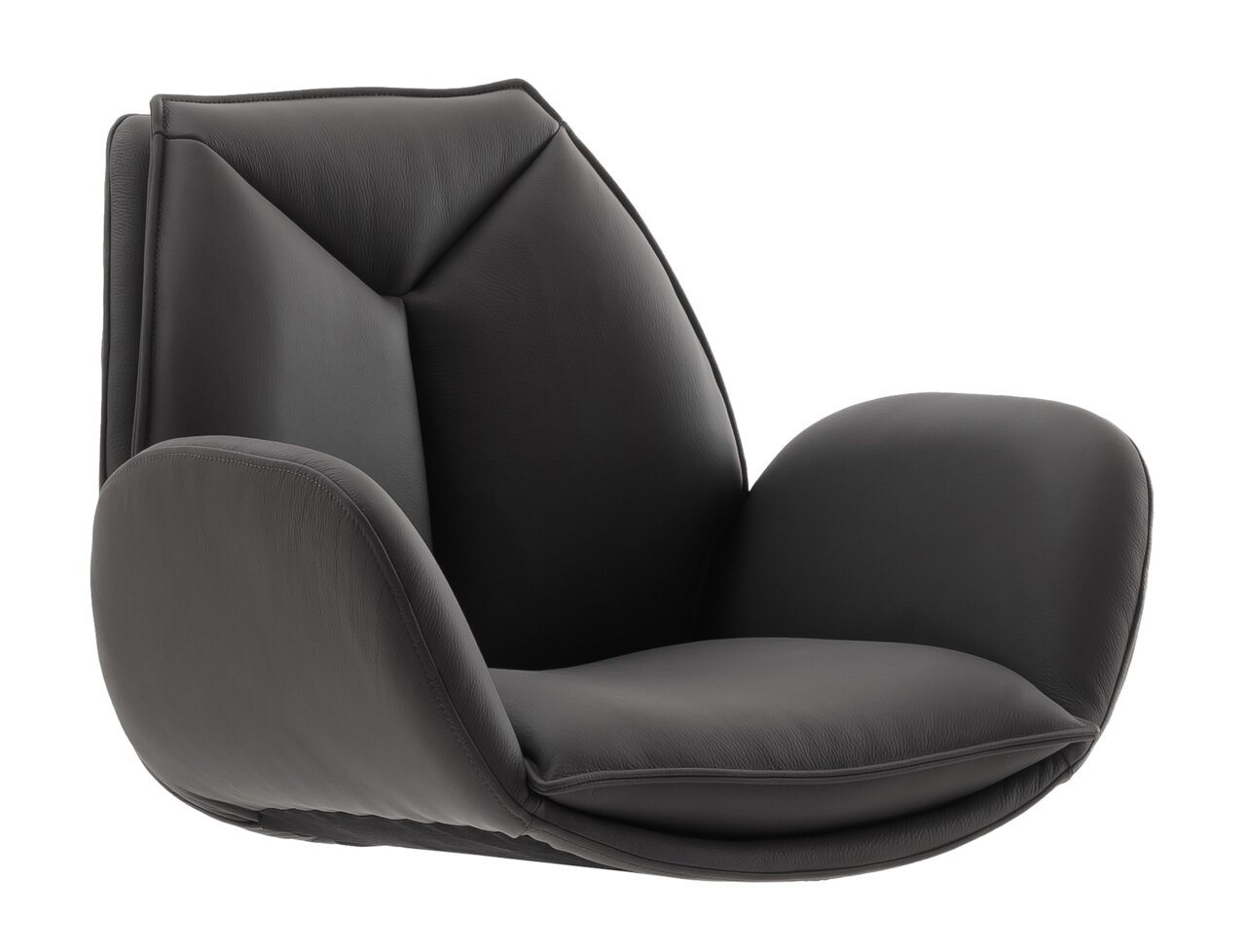 Moderner schwarzer Sessel aus Leder in seitlicher Perspektive