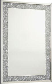 Rechteckiger Spiegel mit glitzerndem Rahmen, perspektivisch von der Seite gezeigt.