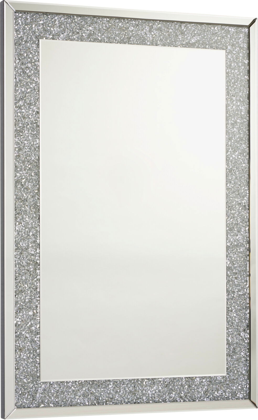 XORA Spiegel ATLANTA Rechteckiger Spiegel mit glitzerndem Rahmen, perspektivisch von der Seite gezeigt.