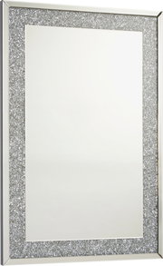 Rechteckiger Spiegel mit glitzerndem Rahmen, perspektivisch von der Seite gezeigt.